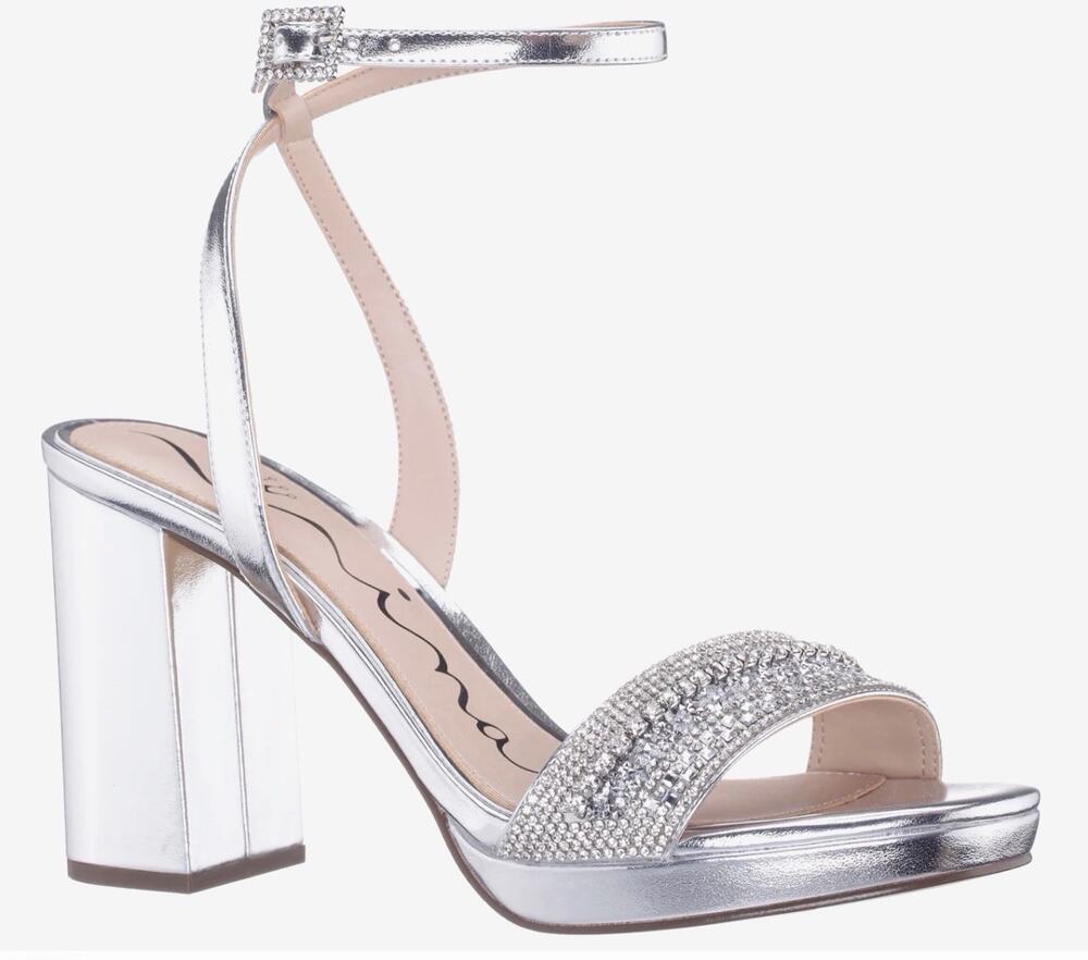 Women’s Nina SOFINA SILVER BLOCK-HEEL PLATFORM SANDALS Shimmer Size 8 (SRS2)
